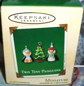 Dos pequeños pingüinos 2002 miniatura - Juego de 3 adornos de vidrio - Todo muy bonito - Imagen 1 de 6