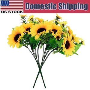 2 Yellow 13" tall Faux Silk Sunflower Bouquets Wedding Party Events Decorations - Picture 1 of 10