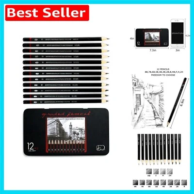 12-Piece Professional Graphite Pencil Set in Iron Box - For Artists & Students - Image 1 of 4