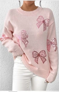 NWT Pink Sequin Bow  Sweater Size:Medium - Picture 1 of 8