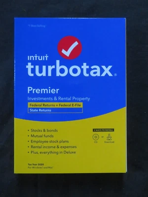 Genuine 2020 Intuit Turbotax Premier Investments Federal State Windows & Mac - Image 1 of 3