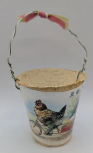 Vntg Paper Mache Basket Bucket Easter Chicken Bicycle Greeting Postcard France - Picture 1 of 9