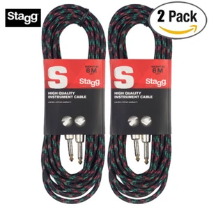 2-PACK Stagg 20FT Vintage Tweed Guitar Instrument Cable - Black SGC6VT BK - Picture 1 of 2
