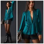 Anthropologie Pintuck Blouse Long Sleeve Blouse Shirt Dark Turquoise Top Size S