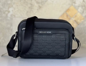 MICHAEL KORS COOPER EAST WEST CROSSBODY FLIGHT BAG MK EMBOSSED BLACK - Picture 1 of 15