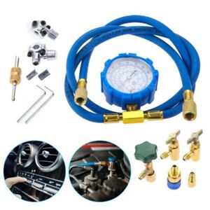 AC R134A Refrigerator Freon Hose Recharge Kit with Guage Valve Core Remover Tool