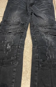 Encrypted Moto Style Jeans Juniors Size 18 Black Denim Distressed Stretch - Picture 1 of 12