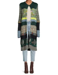 ETRO Silk-Blend Mix Print Longline Button Sweater Jacket 42 6 Green Multicolor - Picture 1 of 14