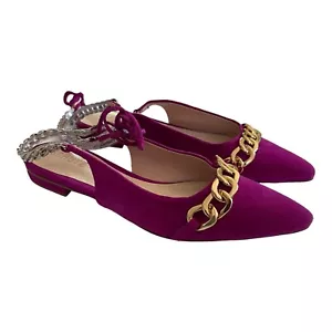 Schutz Size 9.5 Odilenny Flat Shoes Purple Pointed Toe Suede Chain Ankle Tie - Picture 1 of 11