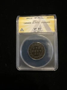 1891 Canada Penny Anacs Vf30 Details 1c 1 Cent One Cent - Picture 1 of 16