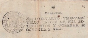 E917 SPANISCHE KOLONIEN ANTILLEN PUERTO RICO EINNAHMEN VERSIEGELT UNBENUTZTES PAPIER 1780-81. - Bild 1 von 2