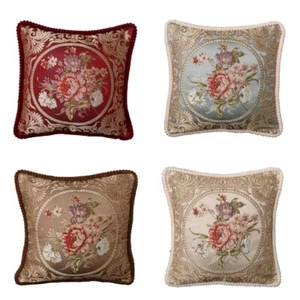 Embroidery Floral Retro Pillow Case Plush Edging Floral Cushion Cover Elegant - Picture 1 of 6