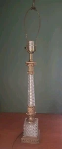 Vintage Mid-Century Diamond Cut Glass Column Table Lamp Cast Metal Gold - Picture 1 of 8