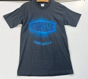 Vintage Nashville Music City USA Single Stitch T-Shirt grau blau Glitzer Gr. M - Bild 1 von 9