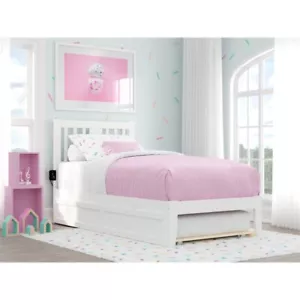 AFI Tahoe Twin Solid Wood Spindle Bed and Twin Trundle with USB Charger in White - Picture 1 of 9