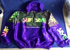 Vintage Surf Style Windbreaker Jacket Men XL Iridescent Purple Hood Retro - Picture 1 of 7