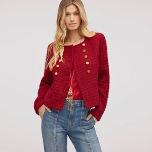 Sam Edelman Damen Fiona Kragenloses Tweed Zweireiher Sakko in Rot Größe S - Bild 1 von 15