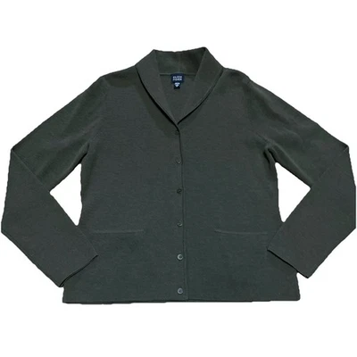 EILEEN FISHER Sweater Womans Moss Green 100% Wool  Button Front Shawl Cardigan S - Image 1 of 4