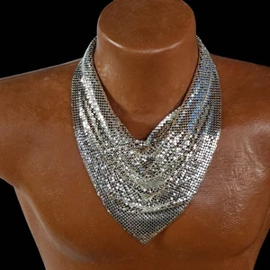 VINTAGE WHITING & DAVIS ATEMBERAUBEND Silber MESH LATZ/SCHAL SIGNIERT HALSKETTE - Bild 1 von 12