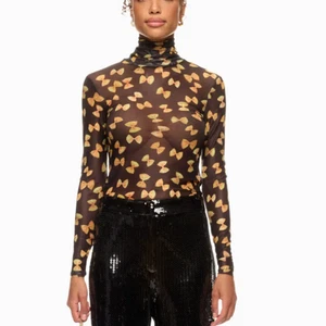 Rachel Antonoff Black Bow Tie Pasta Mesh Top LARGE Sheer Bodycon Mockneck $188 - Picture 1 of 10