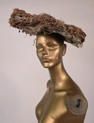 VICTORIAN 1890’S OVERSIZED STRAW PANCAKE HAT - AS ACQUIRED - Image 1 of 4
