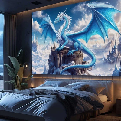 Tapiz de dragón Bule, animales de fantasía medieval tapices de dragón geniales, invierno Sn Foto 1 de 4
