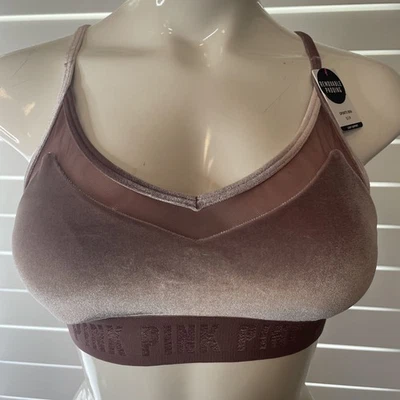 New Woman’s PINK Sport by Victoria’s Secret Tan Mauve Velour Bralette Bra Small - Image 1 of 4