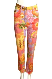 SALVATORE FERRAGAMO- 1990s Floral Print Twill Pants, Size 6 - Picture 1 of 4