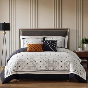 Bebejan Geometric 100% Cotton 5 Piece Reversible Comforter Set in QUEEN Size - Picture 1 of 6