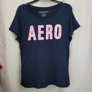 Camiseta Aeropostale Aero Para Mujer XXL Azul Marino Rosa Lentejuelas Transparentes Manga Corta - Imagen 1 de 9
