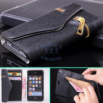 Luxury Leather Magnetic Bag Wallet Side Flip Case Cover for iPhone 4 4S 5 Colors - Image 1 of 2