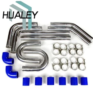 Universal 2.5" 63mm Turbo Aluminum Antirust Intercooler Pipe Kit Hose Clamp - Picture 1 of 10