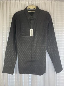 Coofandy Shirt Size XL Black Print Button Up Long Sleeve Plaid Collar Cuff Trim - Picture 1 of 24