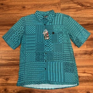 New HAWAIIS FINEST HI Aloha Button Short Sleeve Shirt Pocket Logo Men’s L Green - Picture 1 of 5