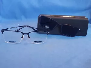 New Revolution Eyeglass Frame w/ Magnetic Sun Clip Gregory Navy Titanium 55-17 - Picture 1 of 16
