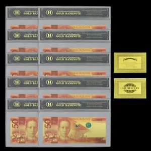 10pcs/Shell 2010 Years Philippines Memory Money 50 Peso Gold Plastic Banknotes - Picture 1 of 7
