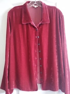 J. Jill Rayon Silk Blend Velvet Button up Shirt Size XL - Picture 1 of 4