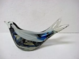 VTG art glass sparrow bird split tail GRAY cobalt blue swirl inside Paperweight - Picture 1 of 5