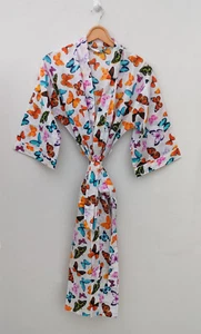 Butterfly Indian Printed Cotton Kimono Nightwear Robes Women Dress Gown Maxi - Picture 1 of 5