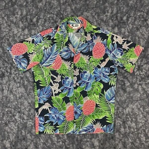 Vintage Hilo Hattie Button Down Shirt Mens Size L Green Hawaii Floral Pineapple - Picture 1 of 11