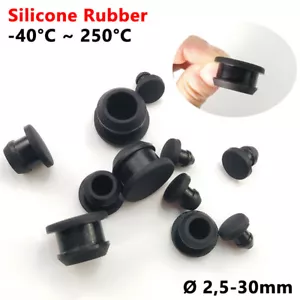 Black Silicone Rubber Snap-On Hole Plugs Tube Inserts Stoppers Ø 2.5mm - 30mm - Picture 1 of 12