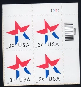 Scott #3613 Stars Plate Block of 4 Flag Stamps - MNH - Picture 1 of 1
