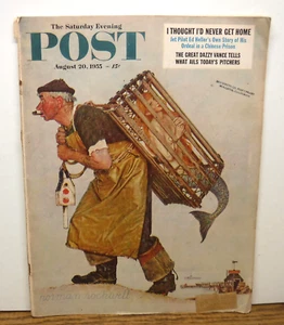 Saturday Evening Post August 20, 1955 Rockwell cover Mermaid 1950's Ads Autos - Picture 1 of 10