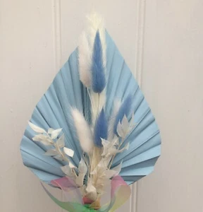 Large Baby Blue Palm Spear Mini Posy Dried Flowers ,Cake Topper, - Picture 1 of 3