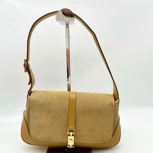 Gucci Bolso de Mano Jackie Hobo Bolso de Hombro Beige Gamuza Cuero 001 3824 Y2K Auténtico - Imagen 1 de 24