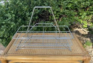 Vintage Milk Bottle Caddy Metal Silver Beverage Glasses 8 Slots Mid Century - Picture 1 of 8