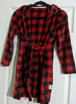 Bata suave a cuadros con capucha roja y negra para niños con zapatillas a juego. Talla 10 NUEVO Foto 1 de 4