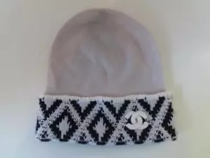 CHANEL Navy/Silver/White Argyle Cashmere Beanie Hat - Picture 1 of 9