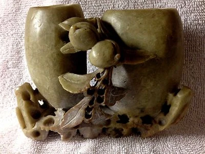 Jarrón chino tallado a mano con doble urna de piedra de jabón MARCADO/EXCELENTE Foto 1 de 4