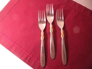 Set Of 3 Dinner Forks RETRONEU BRAID Gold Accent Stainless Flatware 7 1/2" - Picture 1 of 5